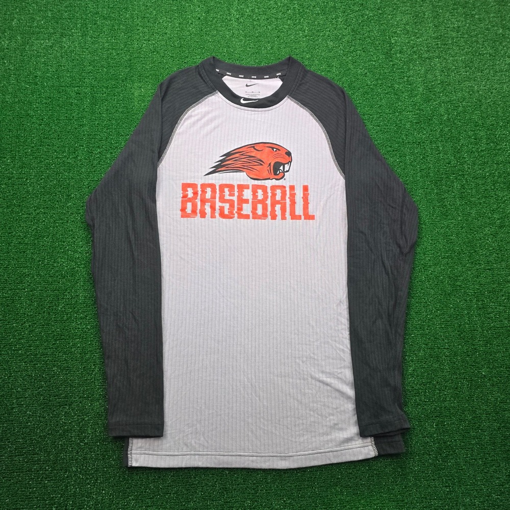 Oregon State Beavers Nike Dri Fit Baseball Shirt Mens Medium Gray Black Pullover